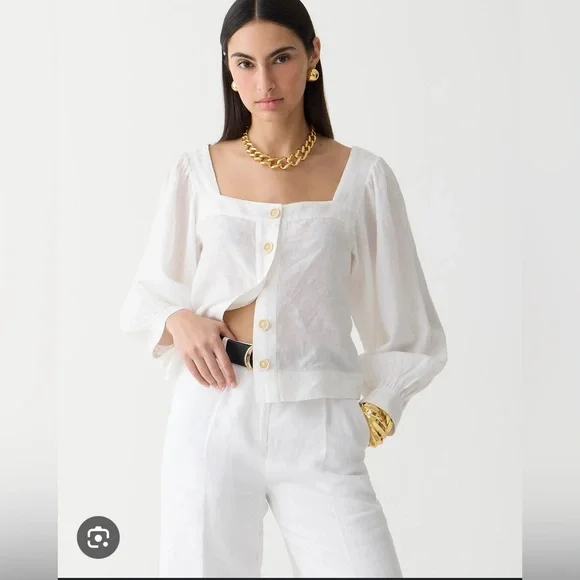J.CREW Size XXL Squareneck Button-Up top 100% Linen White - Picture 1 of 16